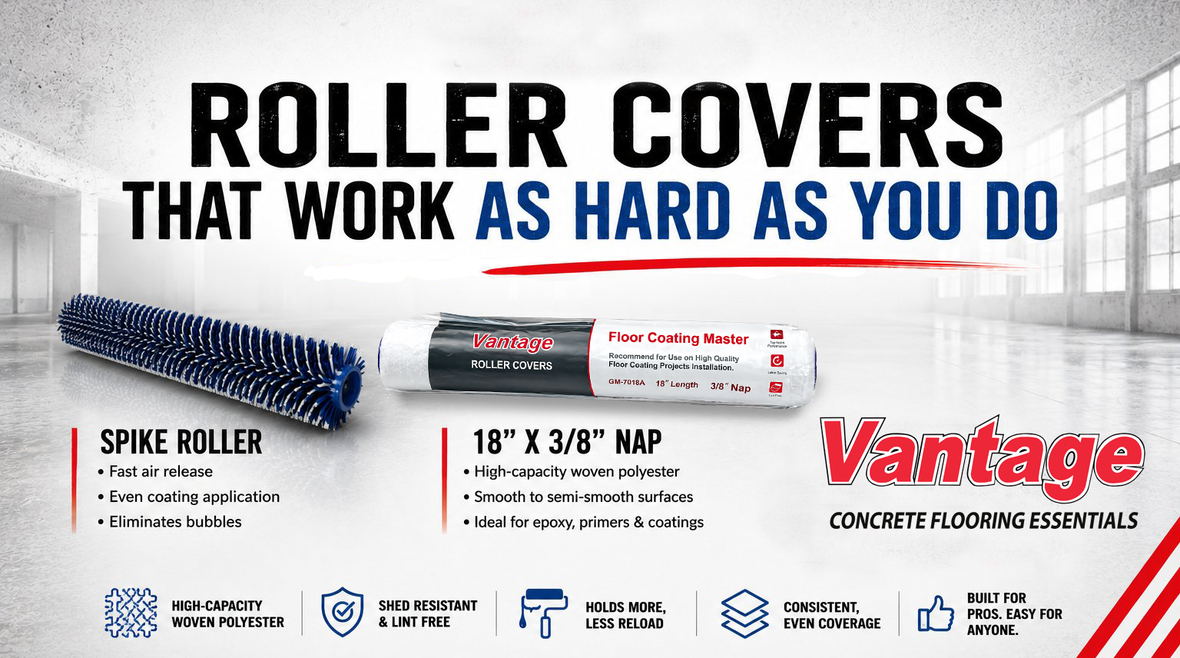 Built for epoxy, urethane, and concrete coating applications where finish quality and consistency matter.Professional-Grade Roller Covers for Smooth, Consistent Coating ApplicationEngineered for virtually lint-free performance, smooth material release, and a cleaner final finish. Built for contractors who need reliable results on every pass.